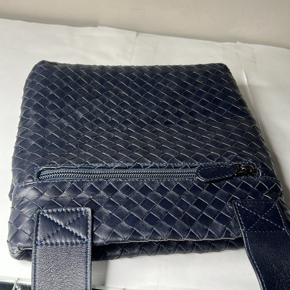 Serajean Ferrara Navy Blue Woven Leather Ziptop Crossbody Bag Made in Italy - Picture 7 of 12